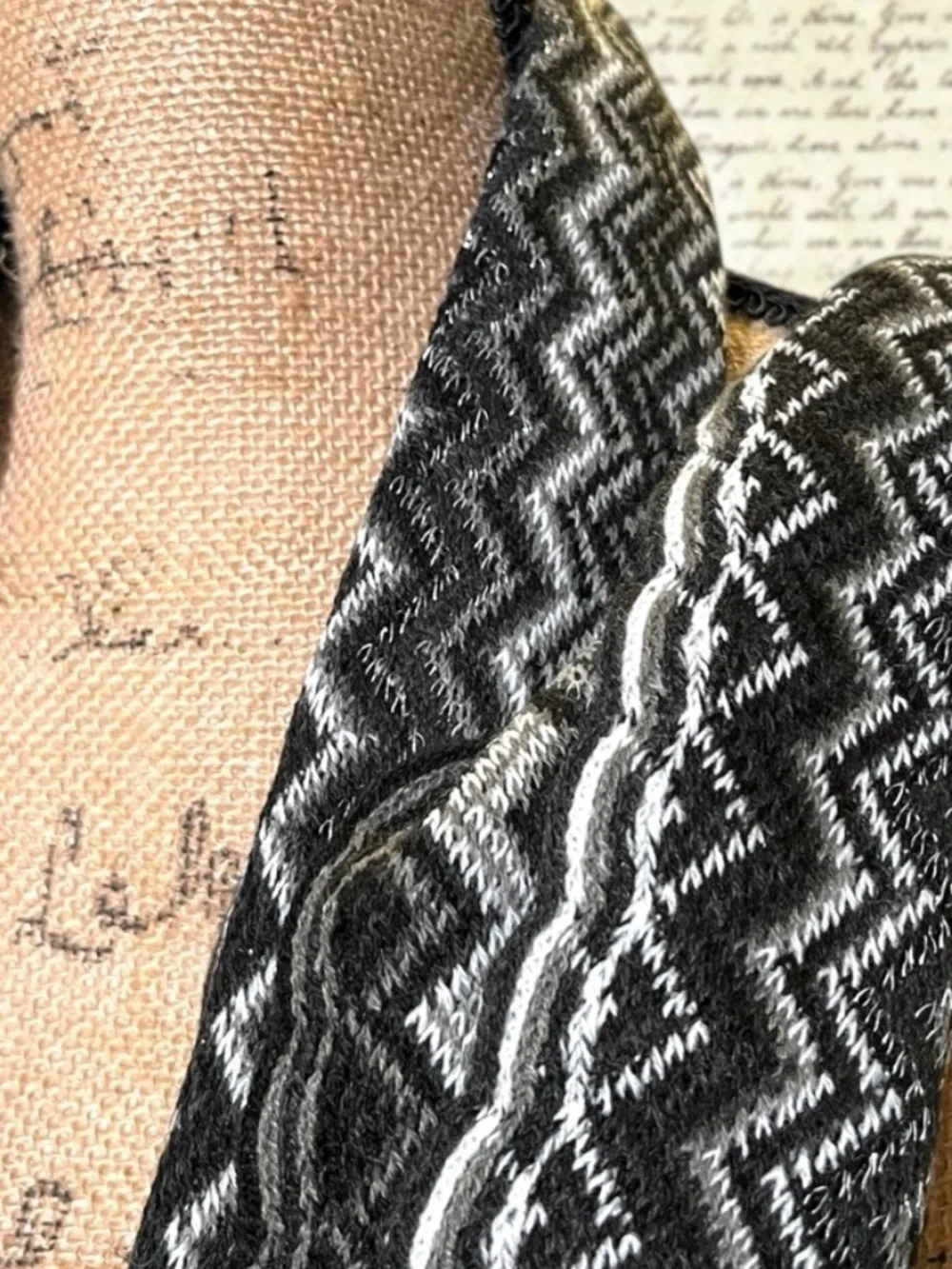 Black & White Zigzag Scarf Fringe Detail 72” Length